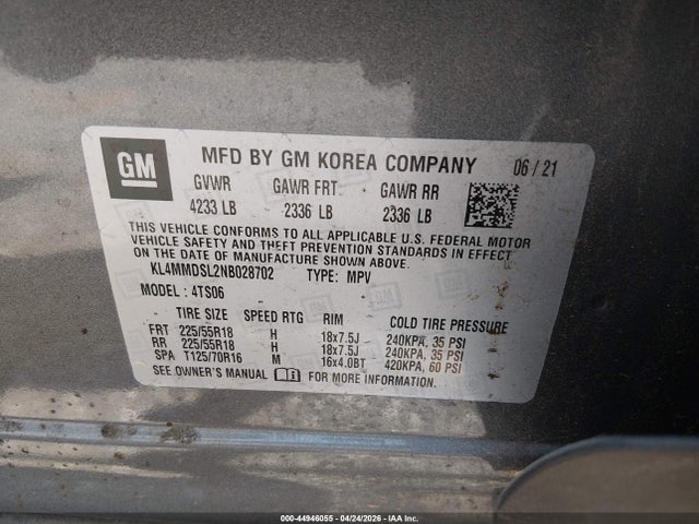 2022 Buick Encore Gx Fwd Select მანქანა იყიდება აუქციონზე, vin: KL4MMDSL2NB028702, აუქციონის ნომერი: 44946055