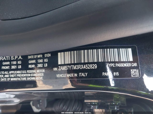 Продажа на аукционе авто 2024 Maserati Ghibli Modena Ultima Q4, vin: ZAM57YTM3RX452829, номер лота: 44946056