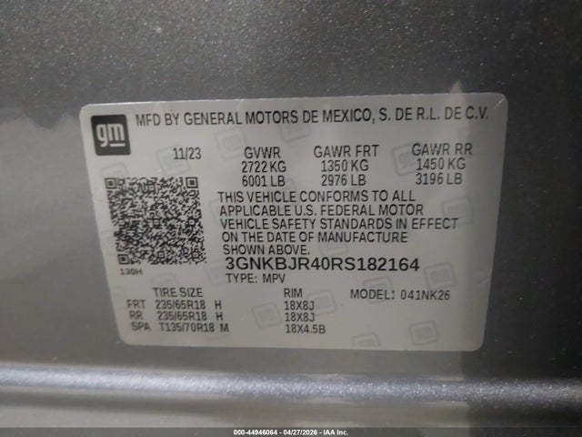 Aukcja sprzedaży 2024 Chevrolet Blazer Awd 3lt, vin: 3GNKBJR40RS182164, numer aukcji: 44946064