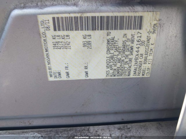 Aukcja sprzedaży 2012 Nissan Altima 2.5 S, vin: 1N4AL2AP8CN441617, numer aukcji: 44946068