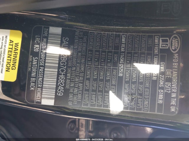 44946070 :رقم المزاد ، SALVP2BG7CH682459 vin ، 2012 Land Rover Range Rover Evoque Pure Plus مزاد بيع