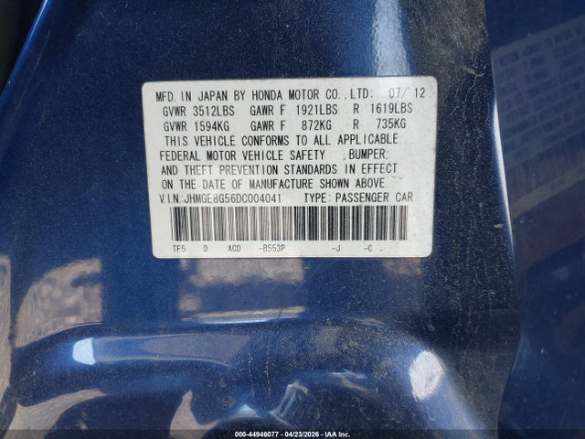 Продаж на аукціоні авто 2013 Honda Fit Sport, vin: JHMGE8G56DC004041, номер лоту: 44946077