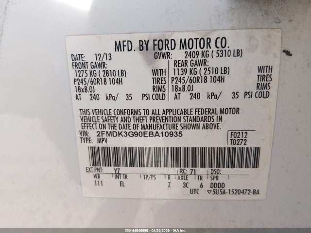2FMDK3G90EBA10935 Ford EDGE SE