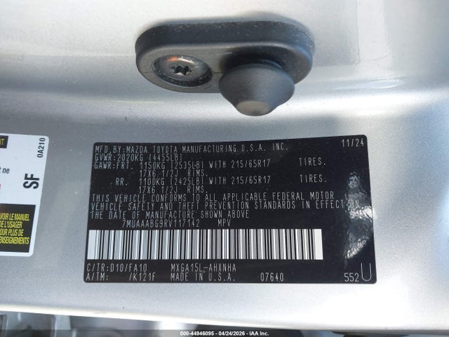Aukcja sprzedaży 2024 Toyota Corolla Cross L, vin: 7MUAAABG9RV117142, numer aukcji: 44946095