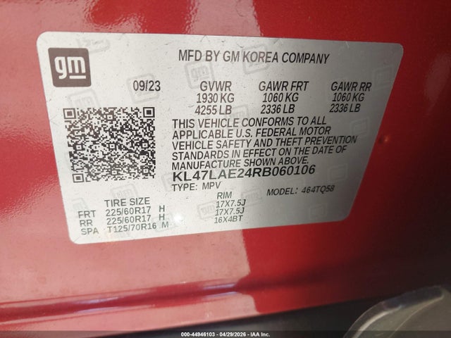 Aukcja sprzedaży 2024 Buick Envista Preferred Fwd, vin: KL47LAE24RB060106, numer aukcji: 44946103