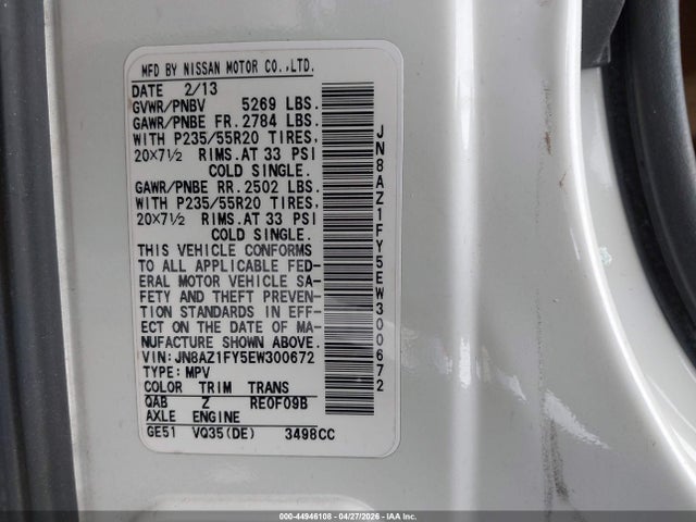 44946108 :رقم المزاد ، JN8AZ1FY5EW300672 vin ، 2014 Nissan Murano Crosscabriolet مزاد بيع