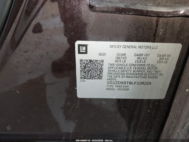 Продаж на аукціоні авто 2020 Chevrolet Malibu Fwd Lt, vin: 1G1ZD5ST8LF129226, номер лоту: 44946116