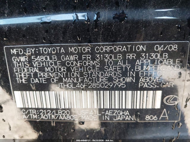 Продаж на аукціоні авто 2008 Lexus Ls 460 L, vin: JTHGL46F285029795, номер лоту: 44946121