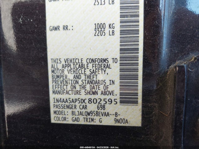 Продаж на аукціоні авто 2013 Nissan Maxima 3.5 S, vin: 1N4AA5AP5DC802595, номер лоту: 44946154