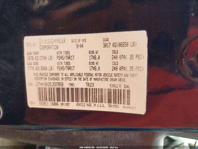 Aukcja sprzedaży 2005 Dodge Ram 1500 St, vin: 1D7HA18K25J537858, numer aukcji: 44946169