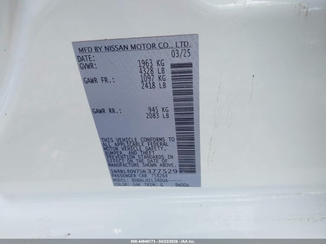 1N4BL4DV7SN377529 Nissan Altima Sv Fwd