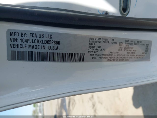 Aukcja sprzedaży 2020 Jeep Cherokee Latitude Fwd, vin: 1C4PJLCBXLD652860, numer aukcji: 44946181