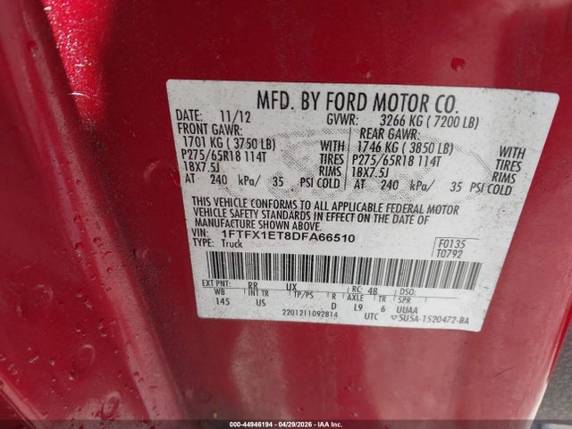 Продаж на аукціоні авто 2013 Ford F-150 Xlt, vin: 1FTFX1ET8DFA66510, номер лоту: 44946194