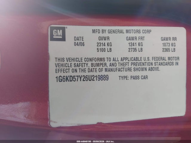 Продаж на аукціоні авто 2006 Cadillac Dts Standard, vin: 1G6KD57Y26U219889, номер лоту: 44946198