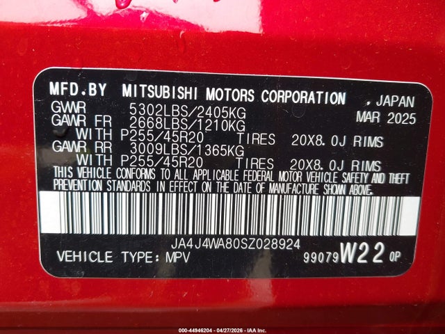 Продажа на аукционе авто 2025 Mitsubishi Outlander Sel 2.5 S-awc, vin: JA4J4WA80SZ028924, номер лота: 44946204