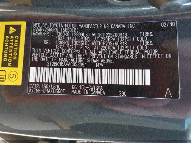 44946212 :رقم المزاد ، 2T2BK1BA4AC053091 vin ، 2010 Lexus Rx 350 مزاد بيع