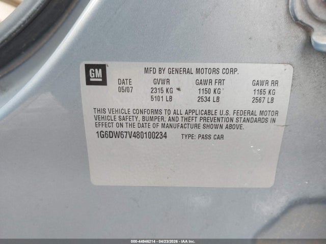 44946214 :رقم المزاد ، 1G6DW67V480100234 vin ، 2008 Cadillac Sts V6 مزاد بيع