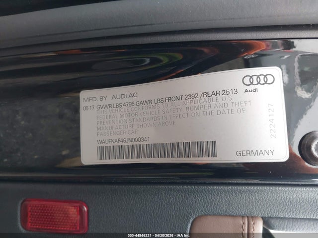 Aukcja sprzedaży 2018 Audi A4 2.0t Premium, vin: WAUFNAF46JN000341, numer aukcji: 44946221
