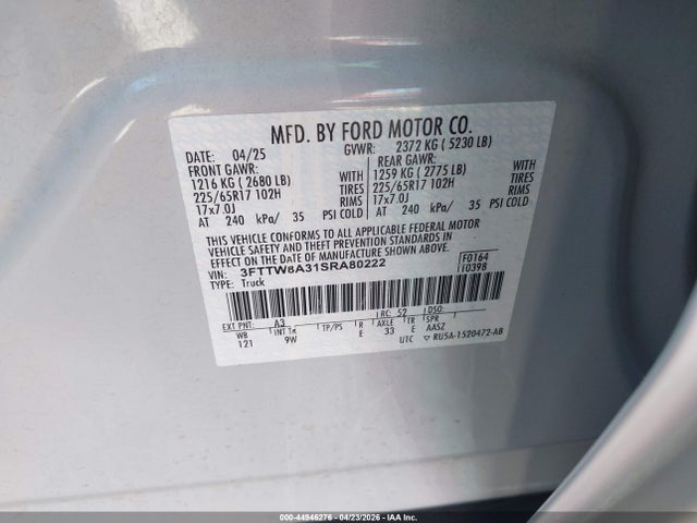 Продаж на аукціоні авто 2025 Ford Maverick Xl, vin: 3FTTW8A31SRA80222, номер лоту: 44946276