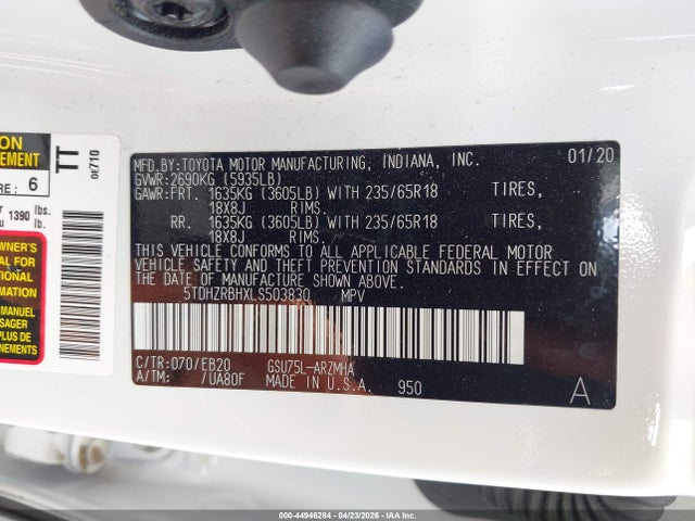 Продажа на аукционе авто 2020 Toyota Highlander Xle, vin: 5TDHZRBHXLS503830, номер лота: 44946284