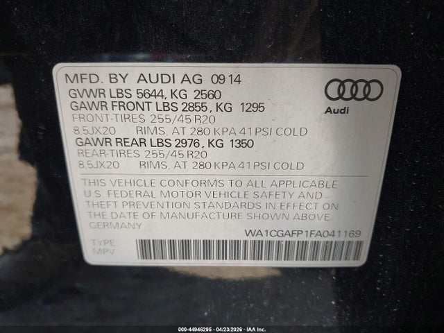 44946295 :رقم المزاد ، WA1CGAFP1FA041169 vin ، 2015 Audi Sq5 3.0t Premium Plus مزاد بيع