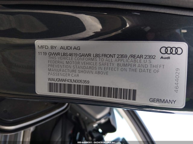 Продаж на аукціоні авто 2020 Audi A4 Premium 40 Tfsi Front-wheel Drive S Tronic, vin: WAUGMAF43LN005359, номер лоту: 44946301