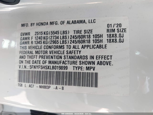 Honda Pilot 2wd Ex-l 2020 5FNYF5H5XLB019899 Image 9