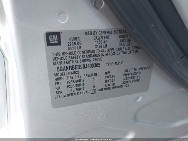 Продаж на аукціоні авто 2011 Buick Enclave 1xl, vin: 5GAKRBED9BJ403365, номер лоту: 44946307
