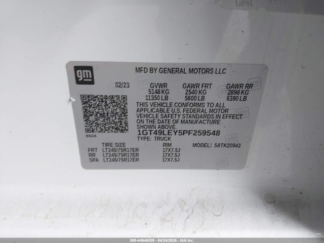 1GT49LEY5PF259548 GMC Sierra 2500hd 4wd Long Bed Pro