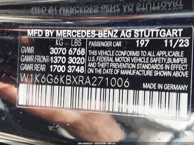 Продажа на аукционе авто 2024 Mercedes-benz S 580e 4matic, vin: W1K6G6KBXRA271006, номер лота: 44946320