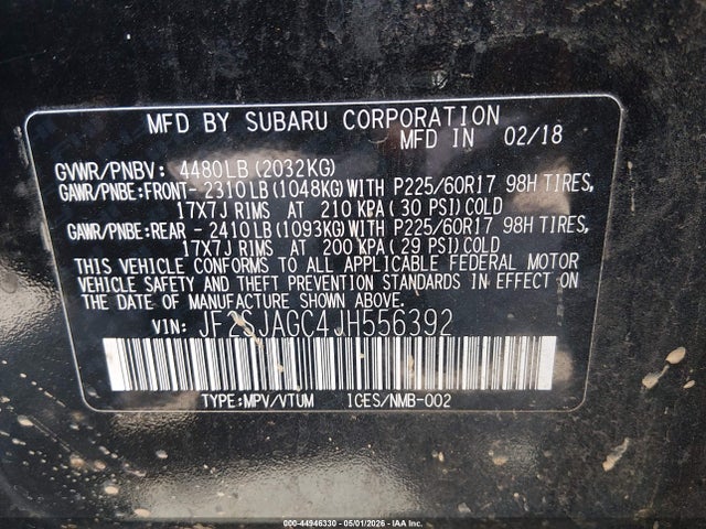 Продаж на аукціоні авто 2018 Subaru Forester 2.5i Premium, vin: JF2SJAGC4JH556392, номер лоту: 44946330
