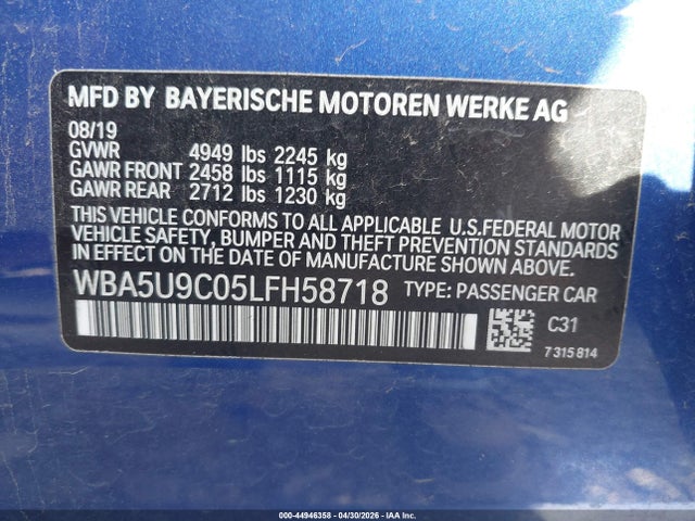 2020 Bmw M340i M340i Xdrive მანქანა იყიდება აუქციონზე, vin: WBA5U9C05LFH58718, აუქციონის ნომერი: 44946358
