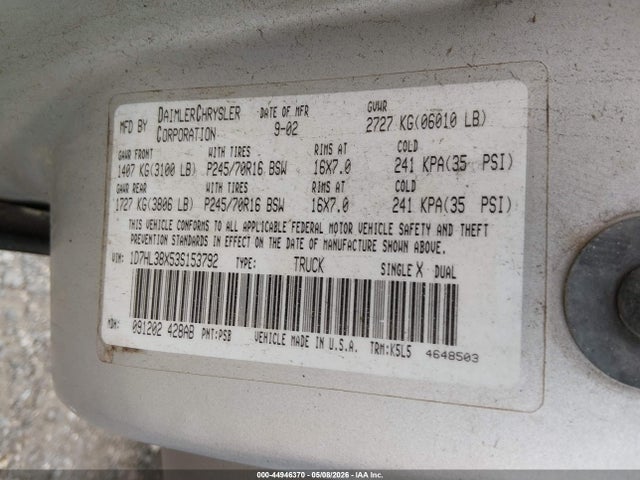 Aukcja sprzedaży 2003 Dodge Dakota Sport/sxt, vin: 1D7HL38X53S153792, numer aukcji: 44946370