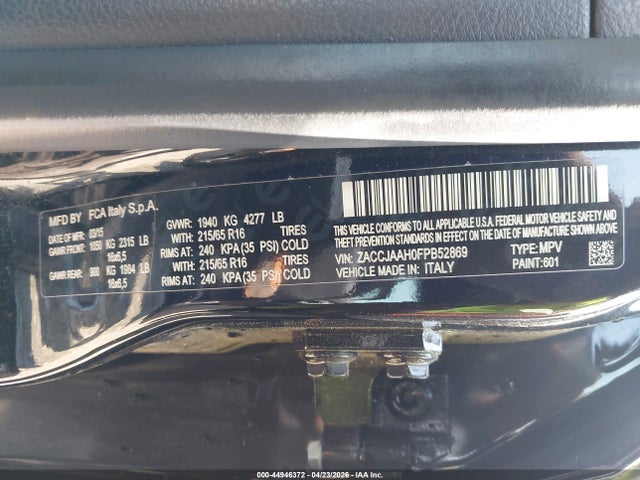 Продажа на аукционе авто 2015 Jeep Renegade Sport, vin: ZACCJAAH0FPB52869, номер лота: 44946372