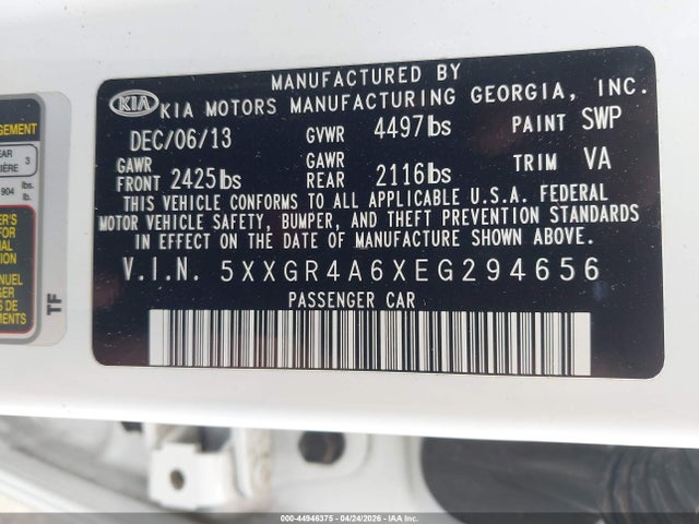 44946375 :رقم المزاد ، 5XXGR4A6XEG294656 vin ، 2014 Kia Optima Sx Turbo مزاد بيع