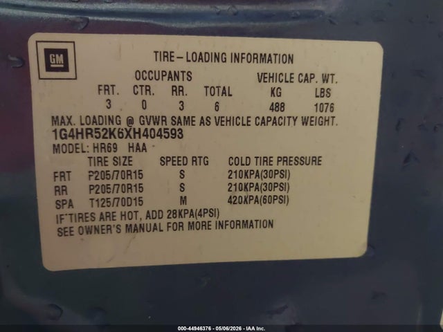 44946376 :رقم المزاد ، 1G4HR52K6XH404593 vin ، 1999 Buick Lesabre Limited Cmi مزاد بيع