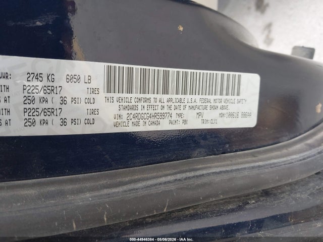 2017 Dodge Grand Caravan Sxt მანქანა იყიდება აუქციონზე, vin: 2C4RDGCG4HR599774, აუქციონის ნომერი: 44946384