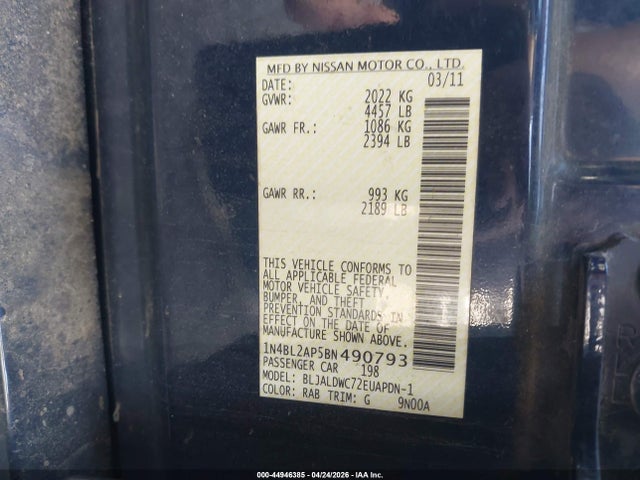 44946385 :رقم المزاد ، 1N4BL2AP5BN490793 vin ، 2011 Nissan Altima 3.5 Sr مزاد بيع