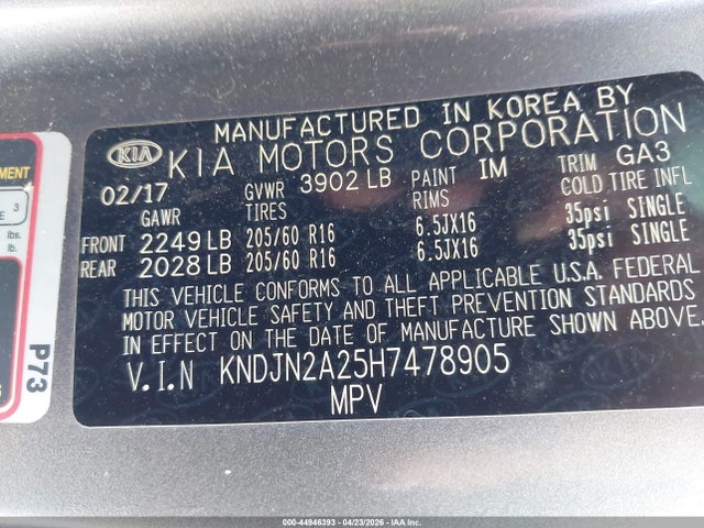 Aukcja sprzedaży 2017 Kia Soul, vin: KNDJN2A25H7478905, numer aukcji: 44946393