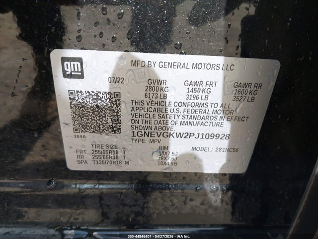 2023 Chevrolet Traverse Awd Lt Cloth მანქანა იყიდება აუქციონზე, vin: 1GNEVGKW2PJ109928, აუქციონის ნომერი: 44946401