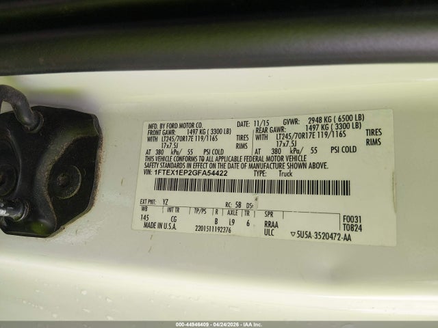 1FTEX1EP2GFA54422 Ford F-150 Xl