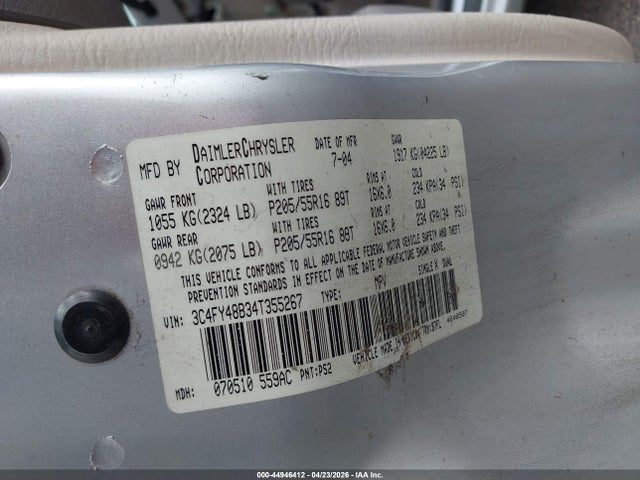 Продаж на аукціоні авто 2004 Chrysler Pt Cruiser, vin: 3C4FY48B34T355267, номер лоту: 44946412