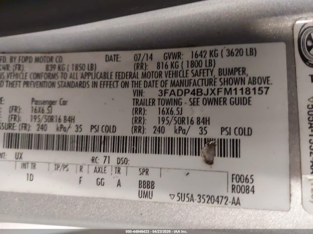 Ford FIESTA SE 2015 3FADP4BJXFM118157 Image 9