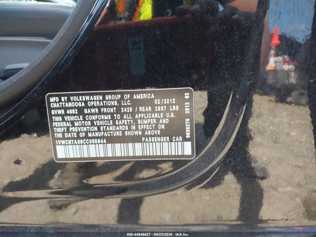44946427 :رقم المزاد ، 1VWCN7A39CC055644 vin ، 2012 Volkswagen Passat 2.0l Tdi Sel Premium مزاد بيع