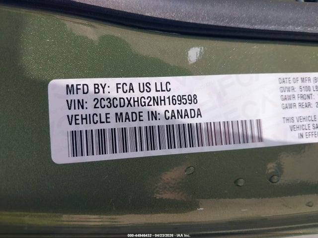 44946432 :رقم المزاد ، 2C3CDXHG2NH169598 vin ، 2022 Dodge Charger Gt Rwd مزاد بيع