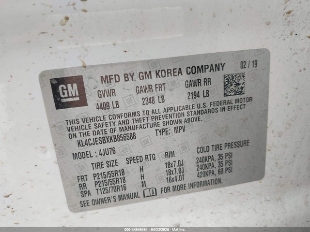 44946461 :رقم المزاد ، KL4CJESBXKB856588 vin ، 2019 Buick Encore Awd Preferred مزاد بيع