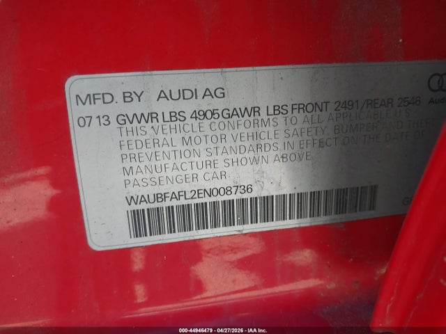 Продажа на аукционе авто 2014 Audi A4 2.0t Premium, vin: WAUBFAFL2EN008736, номер лота: 44946479