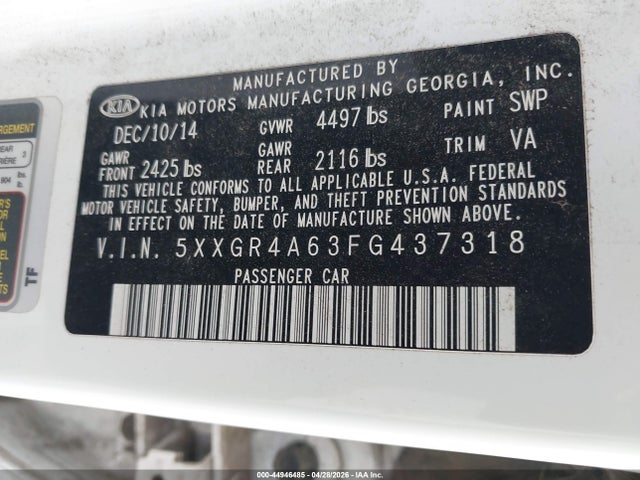 Aukcja sprzedaży 2015 Kia Optima Sx Turbo, vin: 5XXGR4A63FG437318, numer aukcji: 44946485