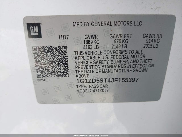 44946490 :رقم المزاد ، 1G1ZD5ST4JF155397 vin ، 2018 Chevrolet Malibu Lt مزاد بيع