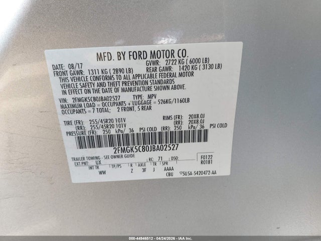 Aukcja sprzedaży 2018 Ford Flex Sel, vin: 2FMGK5C80JBA02527, numer aukcji: 44946512